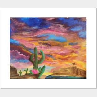 Sunset on a Desert Cactus Flower Posters and Art